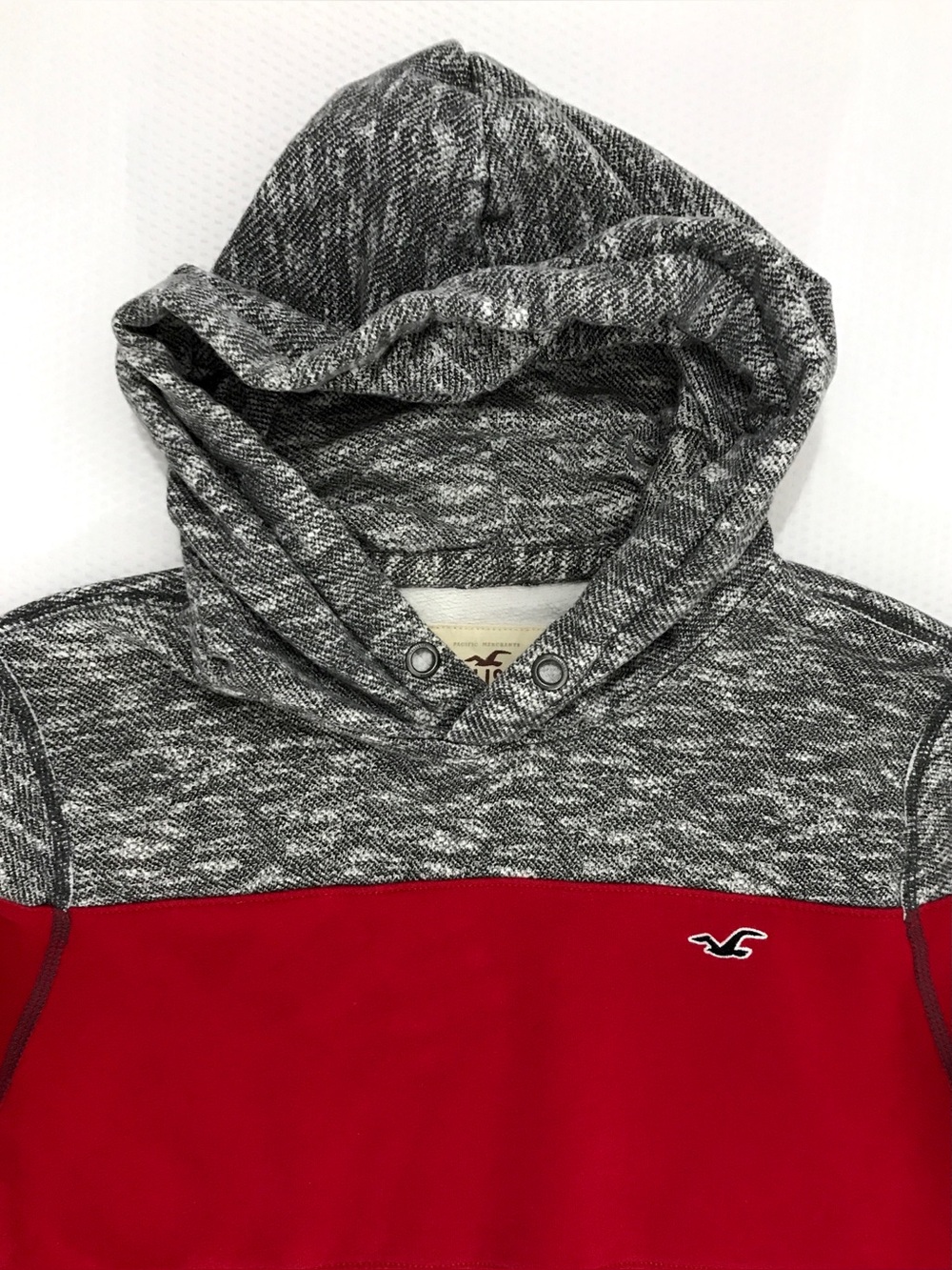 Vintage Y2K Hollister Hoodie Men’s L Grey Red Colourblock Pacific Merchants Tag - Picture 6 of 13
